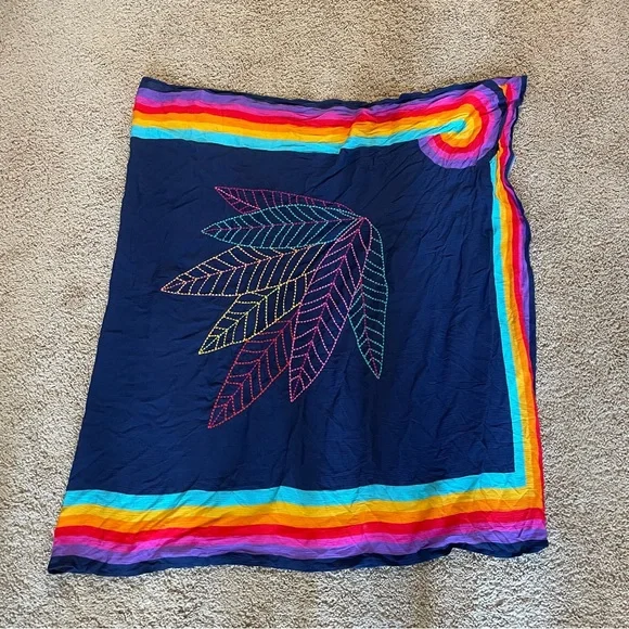 Trina Turk Rainforest Embroidered Sarong Navy Blue Rainbow - Picture 3 of 6